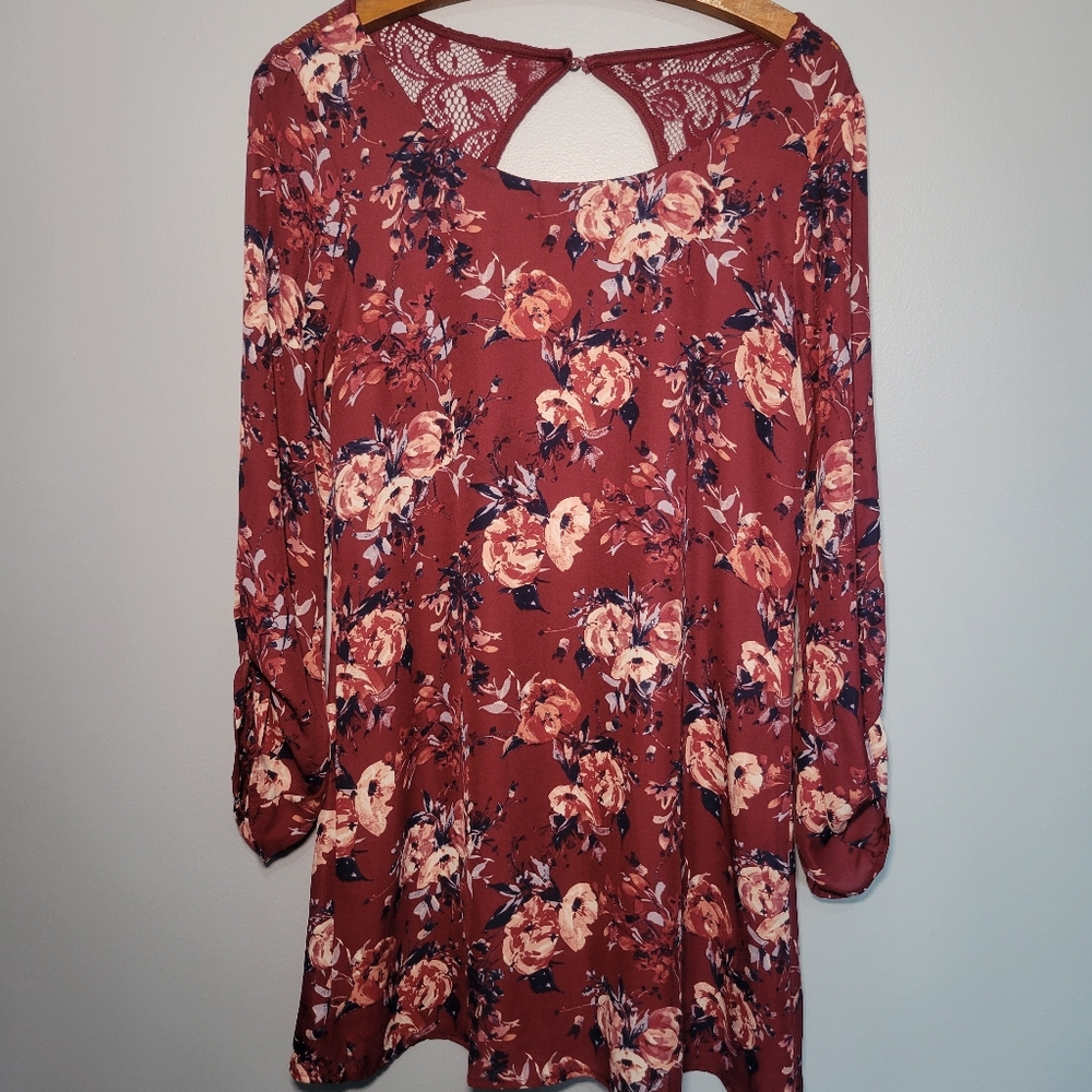 Speechless Womens Burgundy Floral Tunic Dress Size Medium